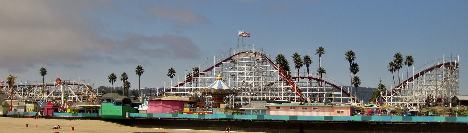 The Looff carousel and the roller coaster on the Santa Cruz Beach Boardwalk